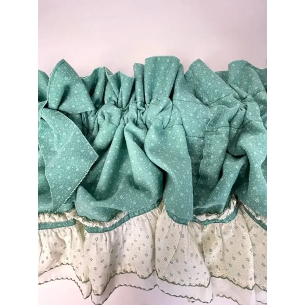 Vintage Mint Green Ruffled Curtain Valance Cottagecore Farmhouse Shabby Chic